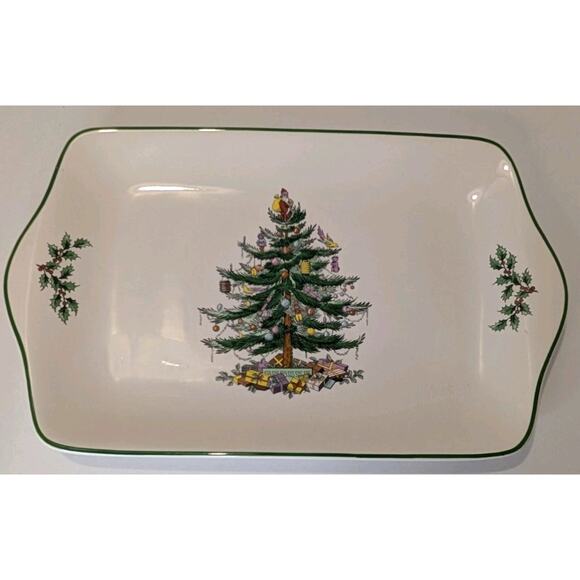Vintage Spode 12 Inch Christmas Tree Desert Serving Holiday Tray New In Box - Picture 2 of 5